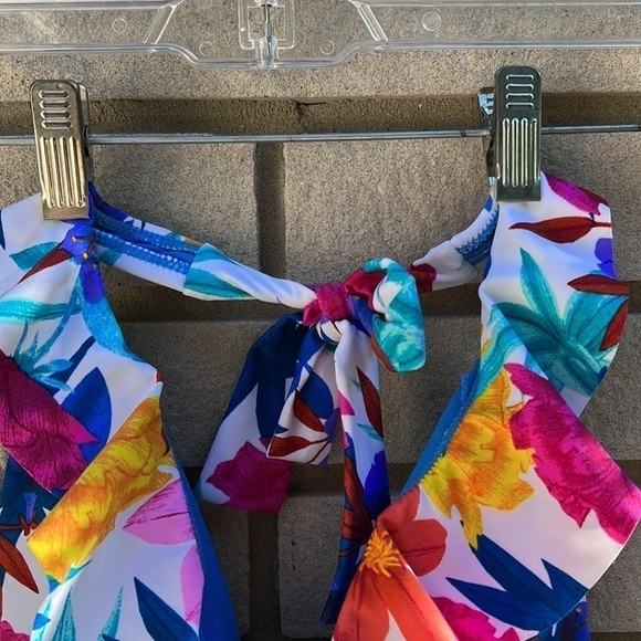 Bleu Rod Beattie Ruffle Lattice Plunge One Piece Swimsuit Sz 8 - Picture 7 of 13